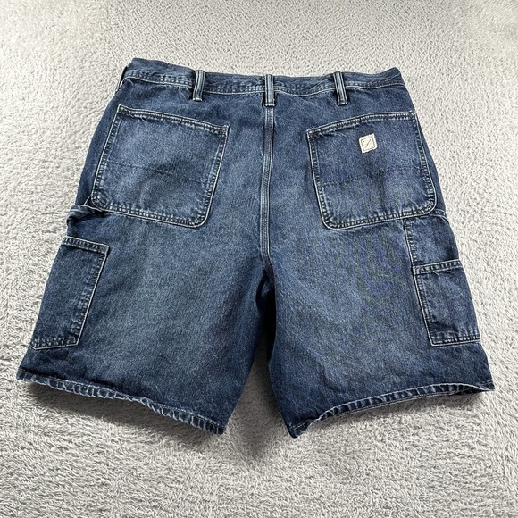 AE American Eagle Carpenter Jorts Denim Shorts Mens 34 Faded 8" Whiskering - Picture 2 of 10
